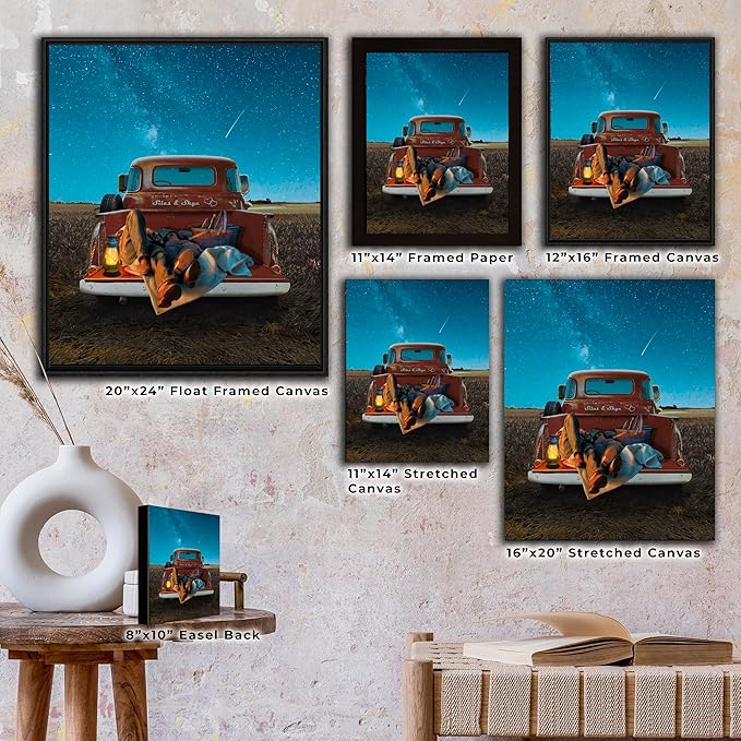 Personal-Prints STARGAZERS | Custom Romantic Wall Art Gift | Personalized With Your Names on the Classic 1954 Chevy | Anniversary, Wedding, Valentine's Day Gift (20"x24" Float Framed Canvas)