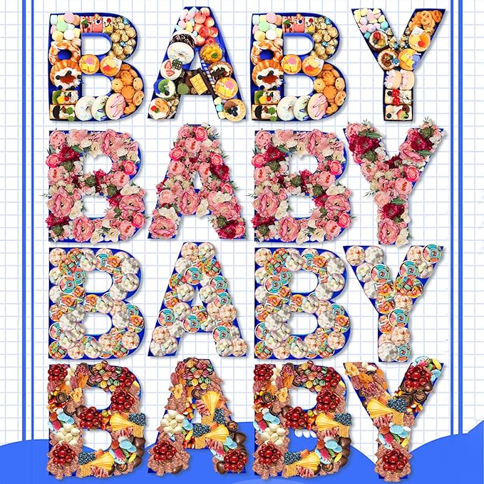 Mifoci 4 Pcs Large Baby Shower Food Trays 13.7" Charcuterie Cardboard Letter Shaped Serving Platter Fillable Boxes for Baby Shower Gender Reveal Party Paper Chocolate Candy Decoration (Royal Blue)