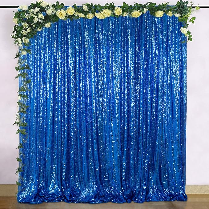 ShiDianYi Sequin Backdrop 8FTx10FT Royal Blue Sequin Wedding Backdrop Photo Backdrop Sequins Backdrops Curtains for Parties Fabric Backdrops Glitter Background for Pictures Shimmer Curtains Payette