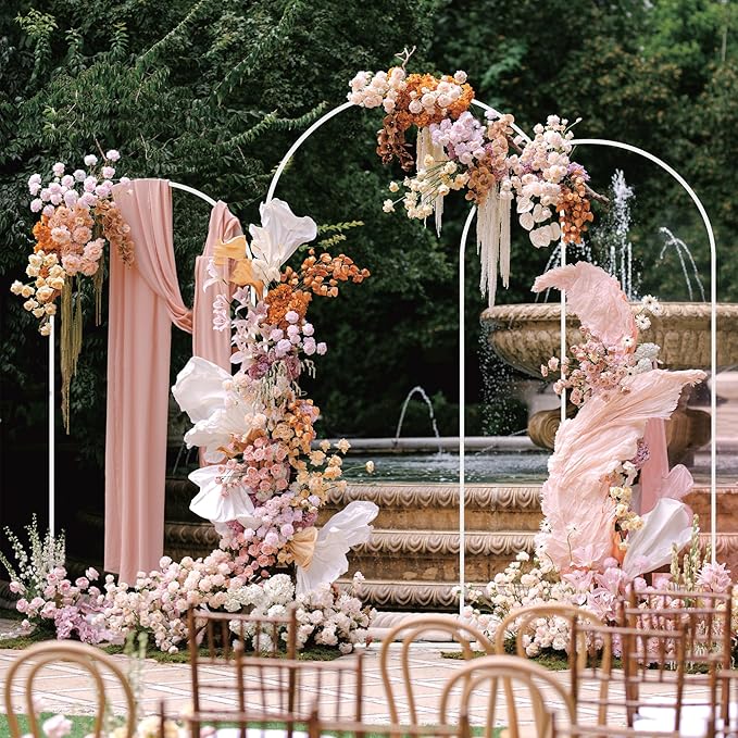 Asee'm Wedding Arch Stand Set of 3 (7.2FT, 6.6FT, 6FT) White Metal Arched Backdrop Frame for Ceremony Parties Birthday Baby Shower Garden Balloon Decoration