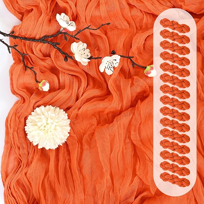 15 Pack Orange Cheesecloth Table Runner 17 x 108 Inch Fall Thanksgiving Boho Rustic Farmhouse Gauze Cheese Cloth Runner for Wedding Party Baby Shower Home Decor Holiday Decorations