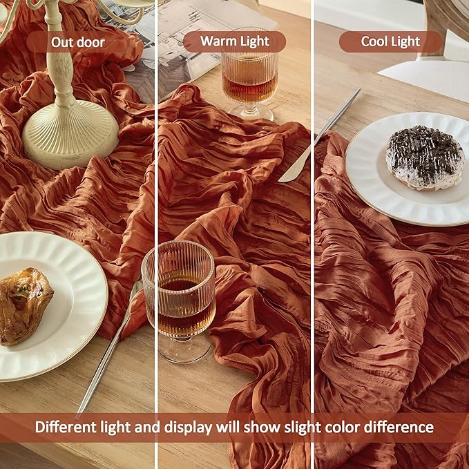 12 Pack Terracotta Thanksgiving Table Runner Cheese Cloth Boho Rustic Gauze 120 Inch 10 FT Burnt Orange Sheer Cheesecloth Table Runners for Wedding Birthday Baby Shower Holiday Party Fall Decor