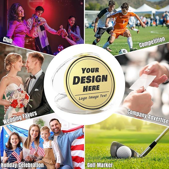 10 Custom Challenge Coins, Personalized Commemorative Coins with Logo Photo Text, Custom Memorial Gifts for Company Military Family Colleague Anniversary Wedding Couple Pocket Hug Tokens (Gold)