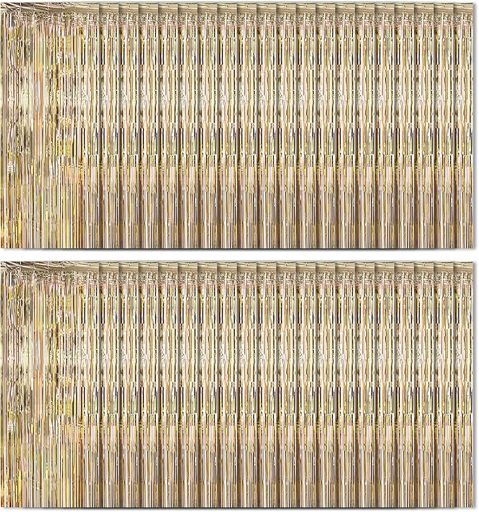 40 Pack Champagne Gold Foil Curtain Backdrop Metallic Tinsel Foil Fringe Curtains Photo Booth Props for Birthday Party Decoration Christmas Holiday Halloween New Year Party Supply