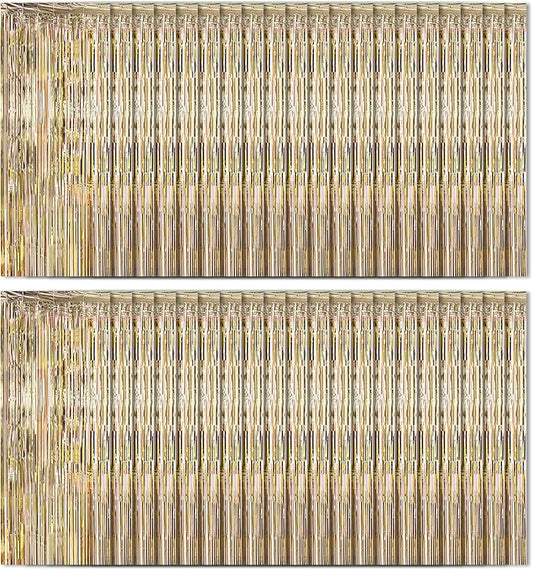 40 Pack Champagne Gold Foil Curtain Backdrop Metallic Tinsel Foil Fringe Curtains Photo Booth Props for Birthday Party Decoration Christmas Holiday Halloween New Year Party Supply