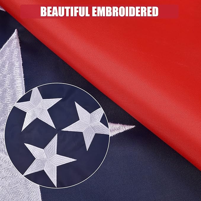 Tennessee State Flag 4x6 Ft, Deluxe Embroidered Heavy Duty Polyester Durable TN Outside Flags, Indoor/Outdoor, Sewn Stripes and Brass Grommets