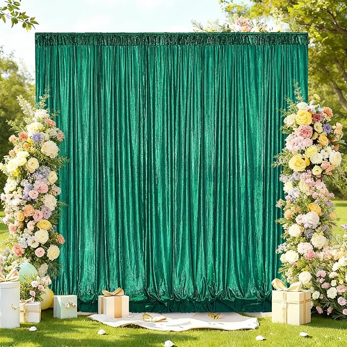 Wrinkle Free Green Backdrop Curtain for Parties Soft Photo Backdrop Drapes Curtains for Christmas Wedding Bithday Decor 4x8ft,4 Panels