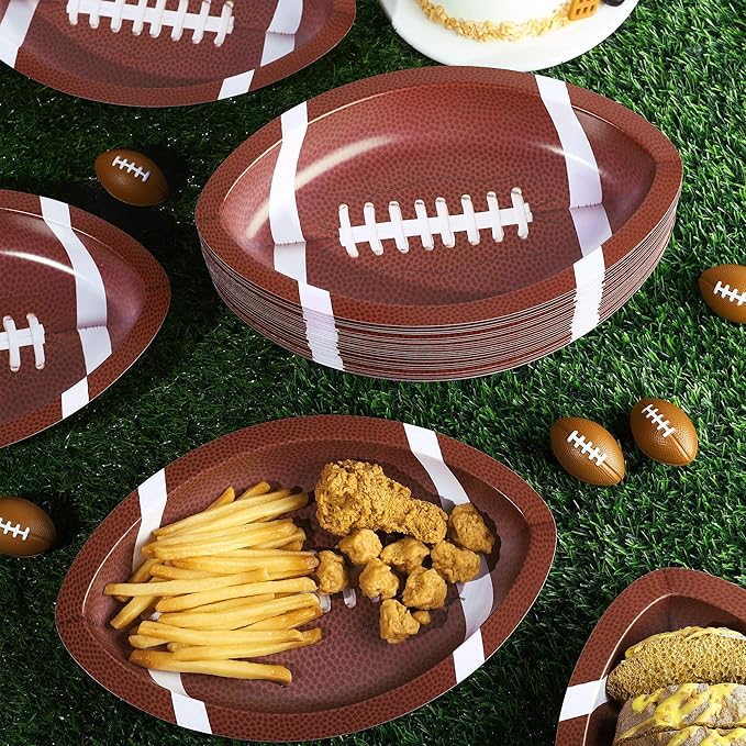 Kochorie 50 Pieces Football Plates 11.5 x 7.5 Inch Football Party Decorations Plastic Serving Trays Snack Serveware for Sports Game Day Birthday Supplies