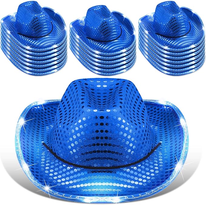 20 Pack Lights Cowboy Cowgirl Hat LED Flashing Light Up Hat for Western Bachelorette Party Wedding Bridal
