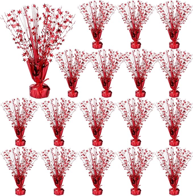 Crowye 18 Pcs Foil Spray Centerpiece Valentine's Day Table Decoration Winter Party Star Burst Metallic Table Centerpieces for Party Birthday Season Holiday(Red)