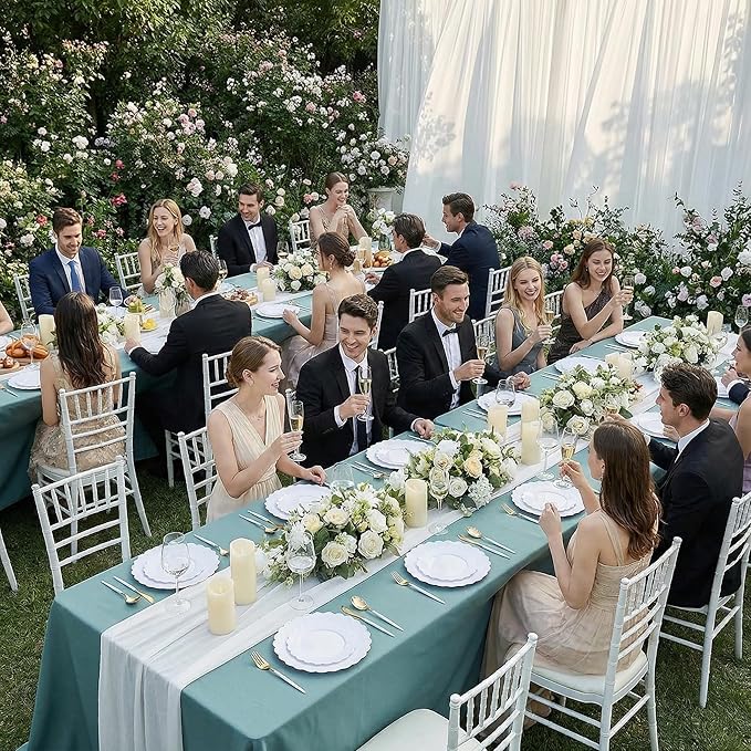supernal 100pcs White Plastic Plates Disposable for Wedding,Plastic Plates For Party Includes 50pcs Dinner and Dessert Plate.Scalloped Plastic Platefor Valentine's Day Mother's Day and Easter