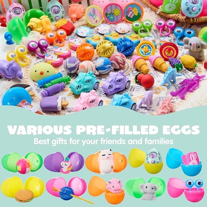 JOYIN 160 PCS Prefilled Easter Eggs with Assorted Toys, Easter Stuffed Eggs for Egg Hunt Supplies, Basket Stuffers Fillers, Classroom Prizes, Party Favors