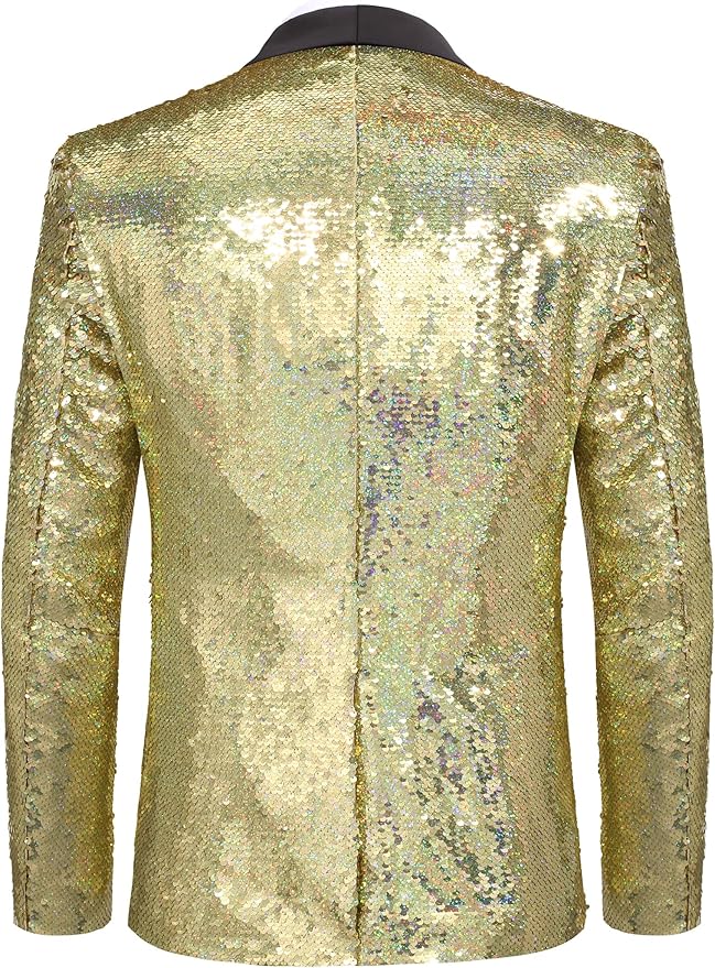 COOFANDY Mens Shiny Sequin Blazer Tuxedo Party Dinner Prom One Button Suit Jacket
