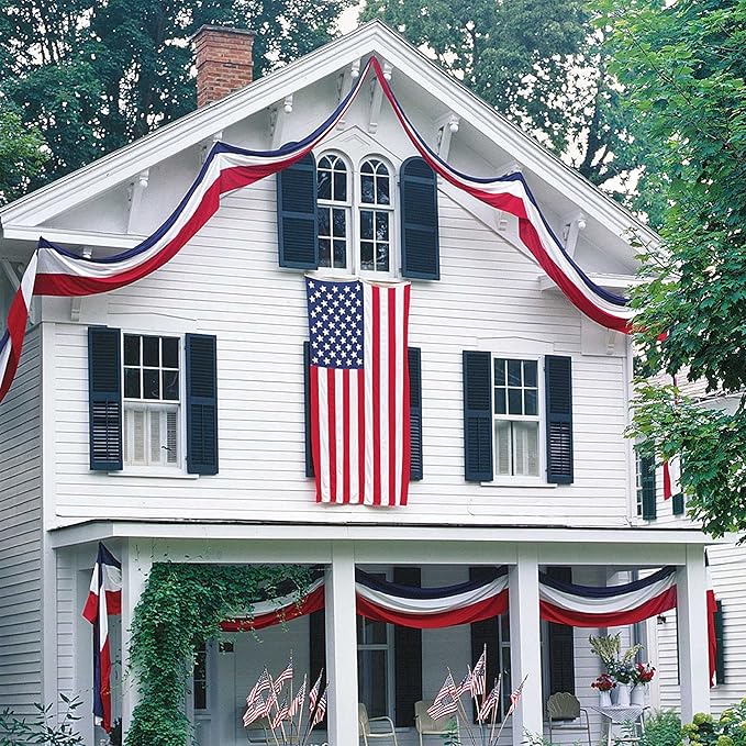 2Pack American Bunting Flag Veterans Day 4th of July 2x20Ft USA Patriotic Banner for Outside Porch Outdoor Red,White & Blue Bunting Decor Home Garden Décor Independence Day Memorial Days