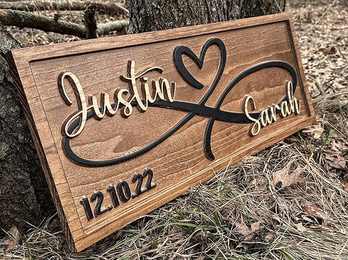 Personalized Heart Wall Decor | Wedding Gift for Couple | Wood Infinity Sign Wedding Date Engagement Anniversary Bridal Shower Gift