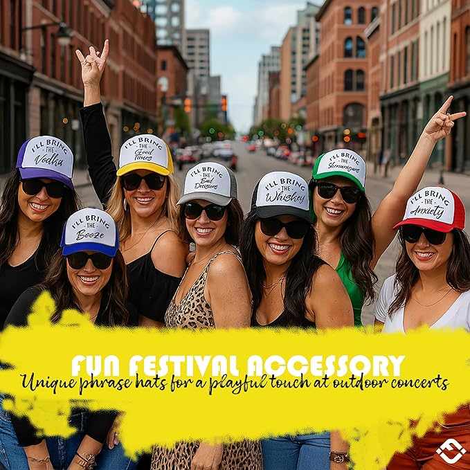 Funky Junque Women's Funny Trucker Hats: Adult Humor for Bachelorette & Girls Trips, Groups 3-25, Mesh Hat - I'll Bring The's