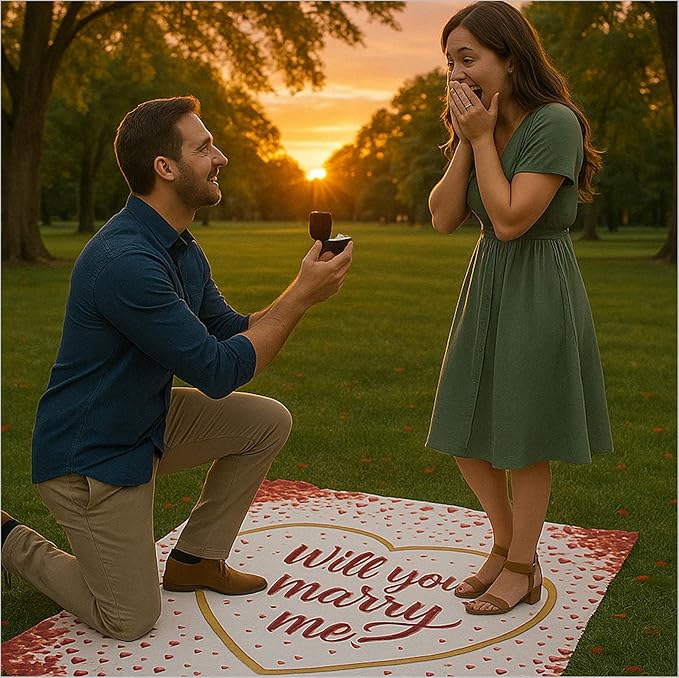 Proposal Blanket & 2,000 Artificial Rose Petals - 60 x 80” in - Wedding Proposal Kit - Will You Marry Me? Blanket For Engagement Decoration