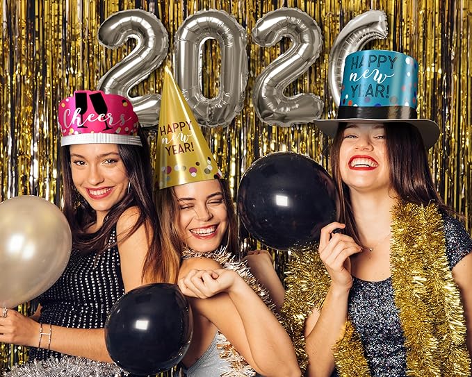 Crown Display New Years Party Favors 2026 200 Person Extravaganza Top Hats Tiaras Horns Noise Makers New Year Eve Hats Happy New Year Hats Decorations 2026 New Years Eve Party Favors