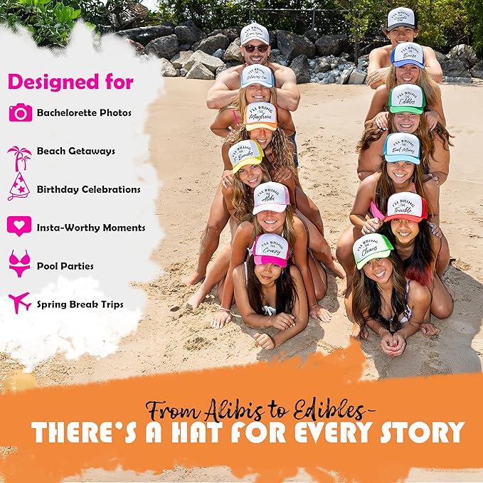 Funky Junque Women's Funny Trucker Hats: Adult Humor for Bachelorette & Girls Trips, Groups 3-25, Mesh Hat - I'll Bring The's