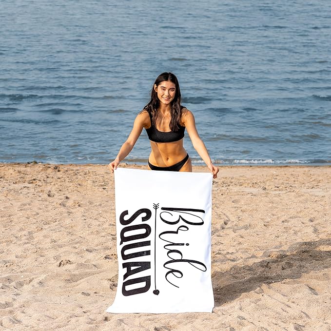 4 Pack Bride Squad Towel for Beach Bachelorette Party - Classic Design for Bridesmaids to Match Bride to Be - Team Bride Tribe Bachelorette Party Towels - 60"x30"