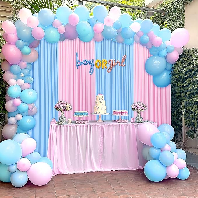 30ft × 8ft Wrinkle Free Baby Blue Backdrop Curtain for Boy Birthday Party, 6 Panels 5×8ft Soft Silky Polyester Blue Photo Backdrop Drapes for Baby Shower Baptism Wedding Gender Reavel Photography