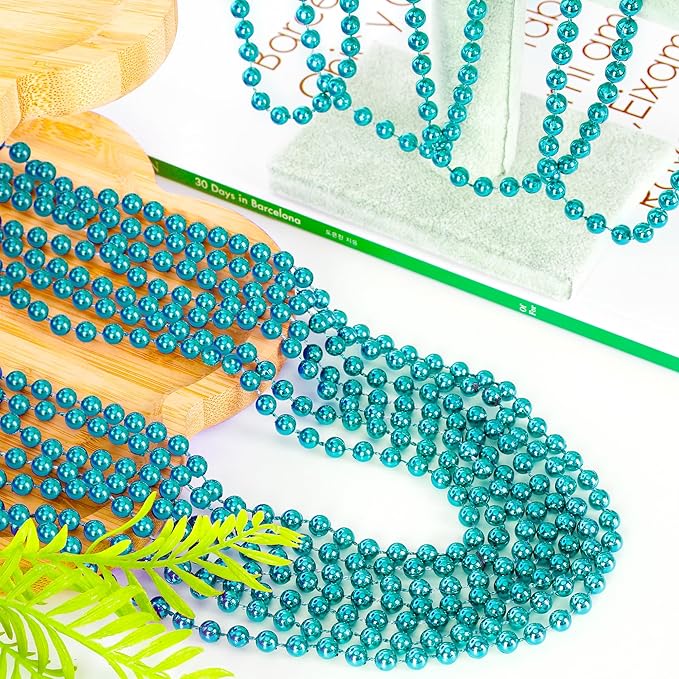 200PCS Mardi Gras Beads, 33" Mardi Gras Accessories, Lakeblue Bead Necklaces, Parade Party Beads Bulk Women Men Party Favors for Festival Event Pirate Baby Shower Birthday Supplies