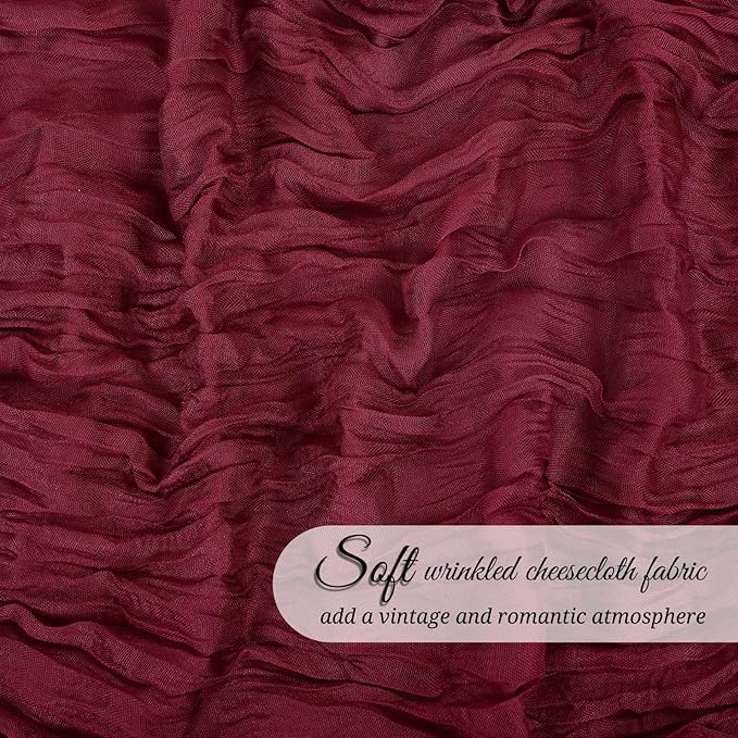 24 Pack Burgundy Cheesecloth Table Runner 120 inch Fall Thanksgiving Boho Rustic Gauze Farmhouse 10FT Cheese Cloth Runner for Baby Shower Wedding Party Holiday Home Decor