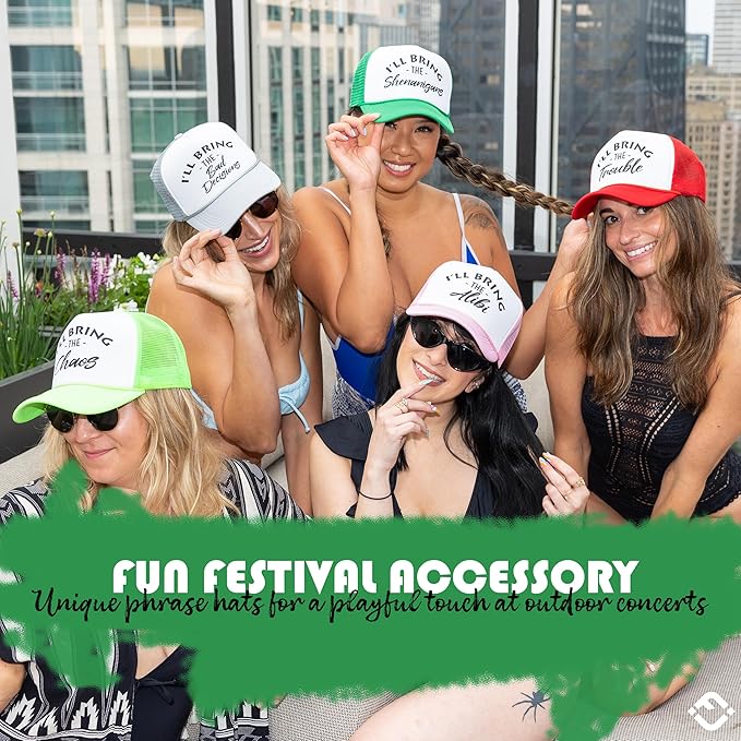 Funky Junque Neon Party Trucker Hats - Funny Foam Mesh Snapback Caps for Bachelorette Parties, Girls Weekend Trips, Birthdays, Festivals & Bride Crew Gifts - 5 Pack - Fun