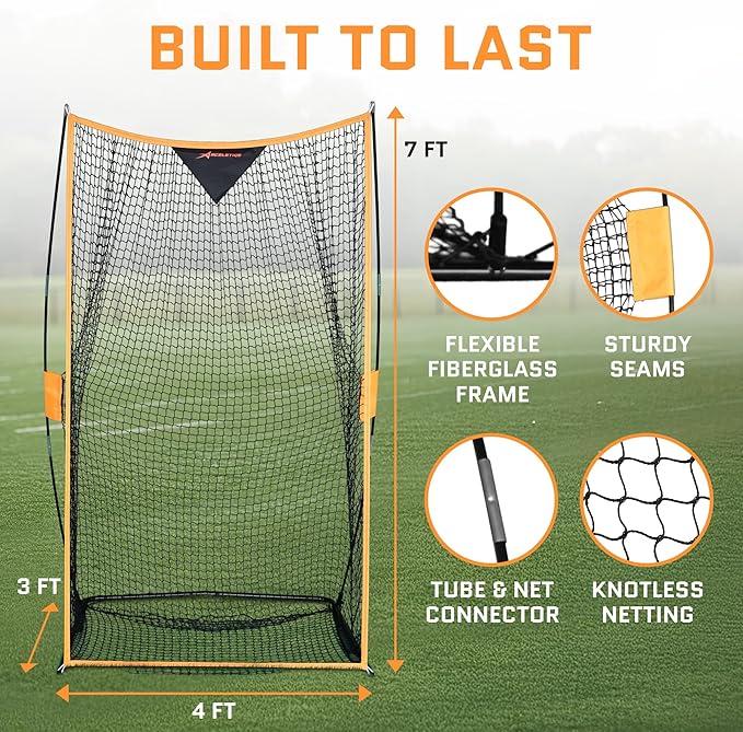 Football Net (7x4 ft) for Field Goals, Portable Football Kicking Net for Throwing with Target Zone Attachment, Field Goal Kicking Cage Nets for Practice [Sand Bag, Ball, Pump, Tee, Carry Bag Included]