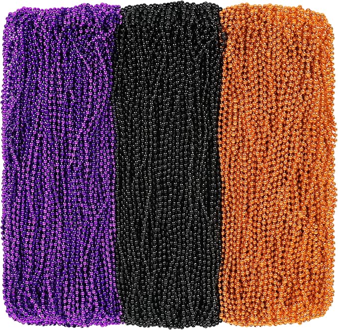 200 PCS Black Purple Orange Beads Necklaces, Halloween Accessories Beaded Bulk, Halloween Bead Necklaces Trick or Treat Supplies Party Favors Parade Throw Decorations Stuff