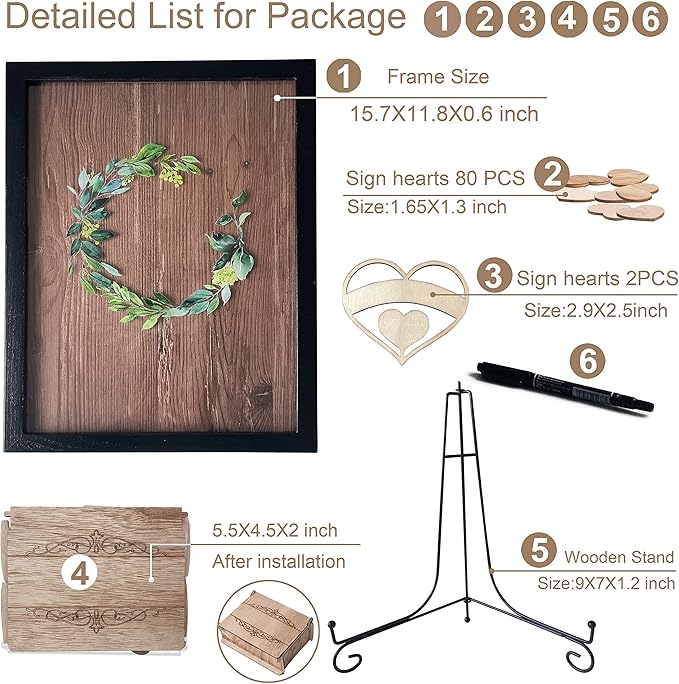 Y&K Homish Wedding Guest Book Alternative, Rustic Wedding Decorations for Reception, Favors for Guests 80 Hearts Green Wreath (Black)
