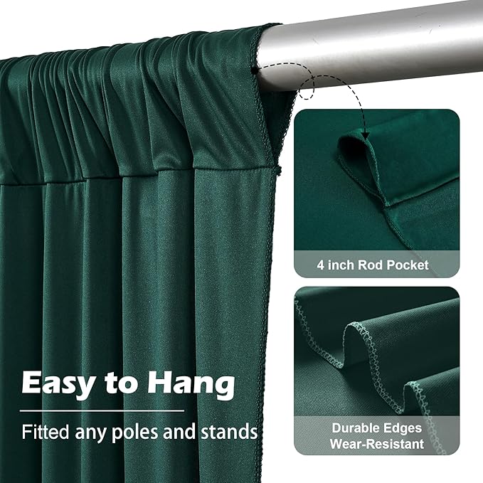 30ft x 10ft Wrinkle Free Hunter Green Backdrop Curtain for Jungle Parties, 6 Panels 5×10ft Soft Silky Green Polyester Photo Backdrop Drapes for Wedding Birthday Photography Christmas Background Cloth