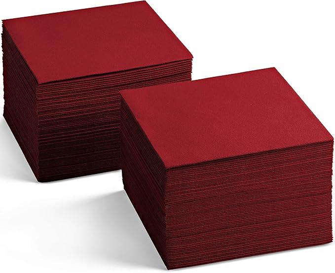 Linen-Feel Colored Cocktail Napkins - Decortive Cloth-Like BURGUNDY Dessert And Beverage Napkins - Soft And Absorbent. For Restaurant, Bar, Cafe, Or Event. (Pack of 200)