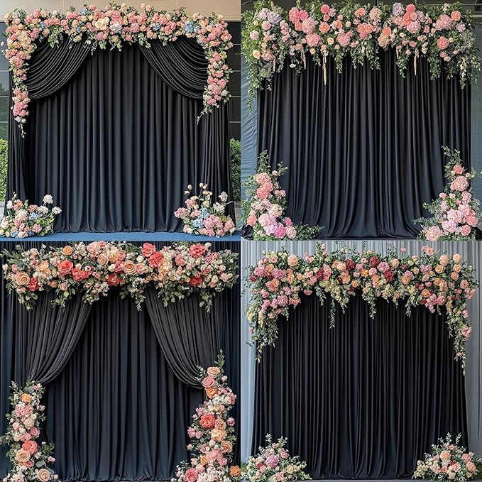 50 ft x 8 ft Black Backdrop Curtain for Parties, 10 Panels 5 ft x 8 ft Wrinkle Free Polyester Photo Black Backdrop Drapesfor Graduations Birthday Wedding Party Stage Curtains Home Decoration Supplies
