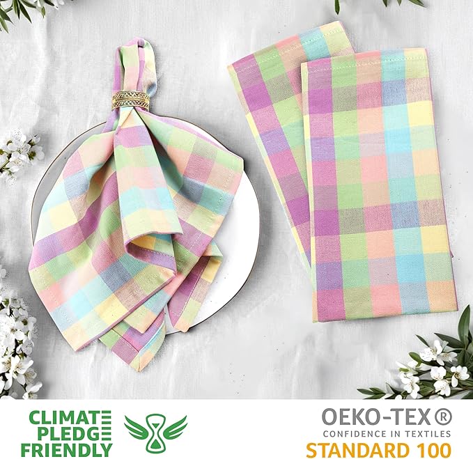 Urban Villa Cloth Napkins Set of 12 20x20 Inches 100% Cotton Napkins Cloth Washable Soft Durable Reusable Absorbent Table Dinner Napkins Cloth for Hotel Lunch Restaurant Weddings Parties-Easter Checks