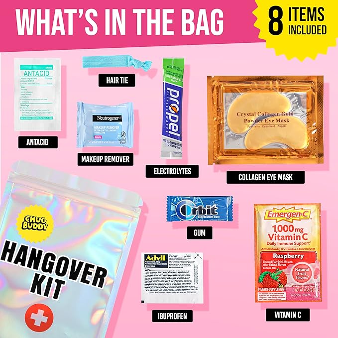 12 Pre-Filled Hangover Kits for Bachelorette Party Favors, 21st Birthday Gifts for her, Bridesmaid Gifts | Bulk Hangover Kit Bags & Supplies for Parties & Events (12 Premium Packs)