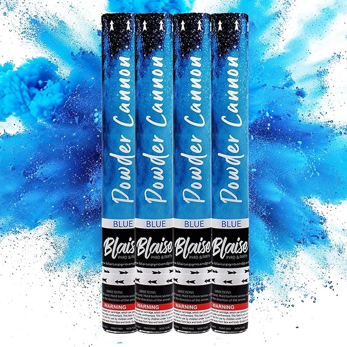 Blaise Pyro & Party Powder Poppers - Colorful Cannons for Birthdays, Weddings, Anniversaries, & More – Designed to Break Down Naturally, Easy to Use for Photoshoots & Celebrations - 16", 4 Pack, Blue