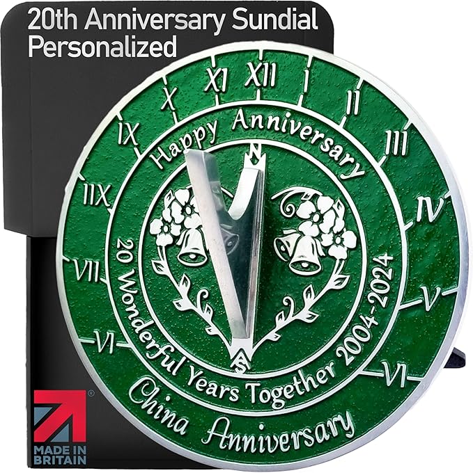 The Metal Foundry Personalized China 20th Sundial - Heavy Duty Recycled Brass Home Decor, Garden Present Made in The UK for Parents, Grandparents, Friends, Couples 20 Years Marriage