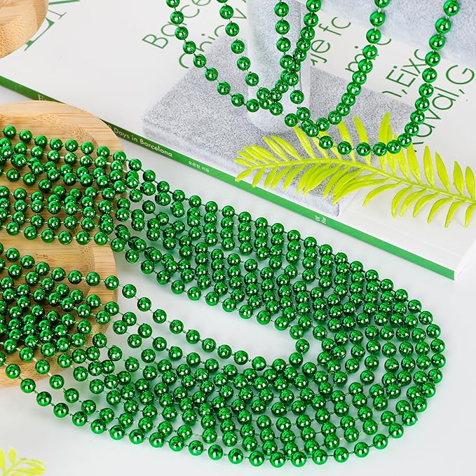 200 PCS Beaded Necklaces, 33" Mardi Gras Beads, St Patricks Day Bead Necklace, Green Accessories Parade Throws Bulk for Baby Shower Wedding Birthday Pirate Party Favors Supplies