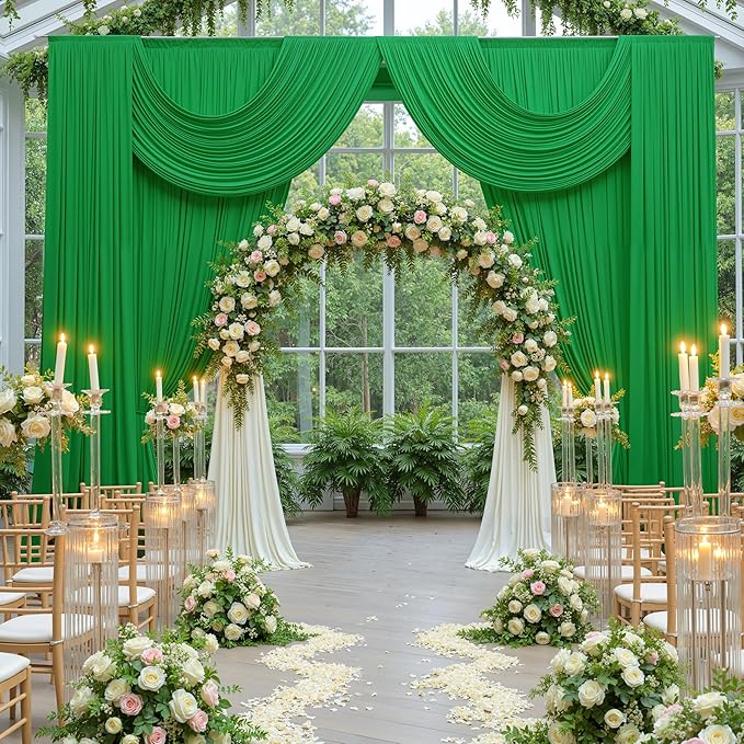 10 ft x 10 ft Wrinkle Free Green Backdrop Curtain for Parties, 2 Panels 10ft Polyester Green Photo Backdrop Drapes for Graduation Birthday Wedding Party Stage Curtains