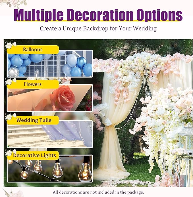 Metal Wedding Arch,Balloon Arch Backdrop Stand,Heavy Duty 10x20 FT Pipe and Drape Backdrop Kit, Professional Backdrop Stand Square Wedding Metal Arch Frame with Sturdy Base,Length Adjustable
