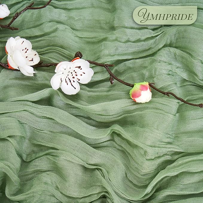 12 Pack Cheesecloth Table Runner 35 x 120 inch Long Boho Cheese Cloth Gauze Table Runners Semi Sheer Table Runner for Wedding Decor, Bridal Shower, Birthday Party (Sage Green)