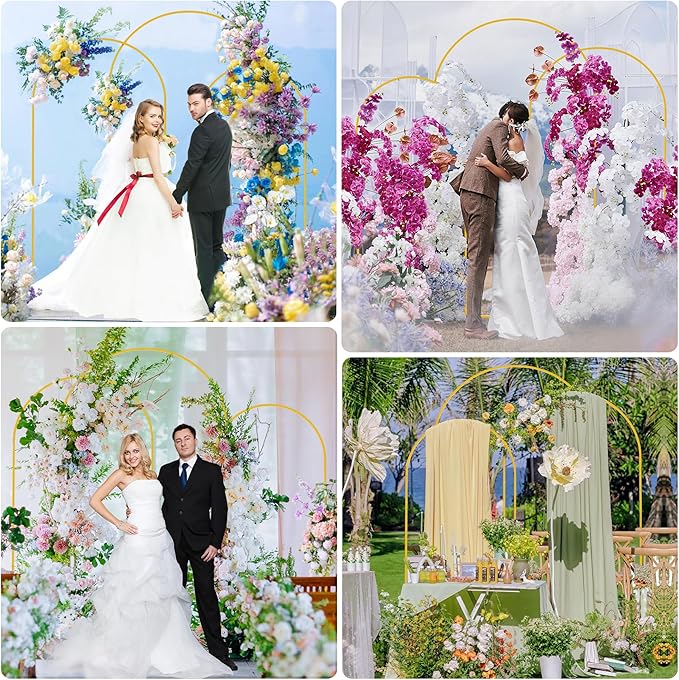Asee'm Metal Arch Backdrop Stand Set of 3 (7.2FT, 6.6FT, 6FT) Gold Arched Frame for Wedding Ceremony Parties Birthday Baby Shower Garden Balloon Decoration