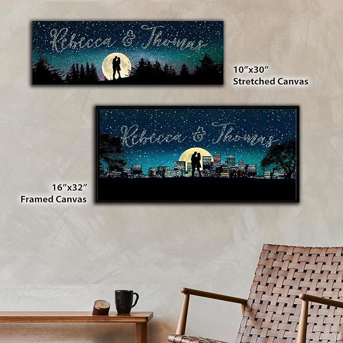 Personal-Prints | Personalized Written in the Stars Custom Wall Art | Personalized with Names in the Sky | Unique Wedding, Anniversary, Valentine’s Day, or Romantic Gift (6"x18" Stretched Canvas)