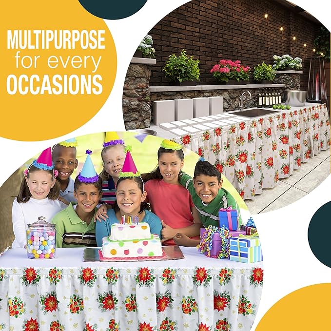 Exquisite Ruffle Table Skirt Holiday 12 Pack 14 Ft Long Table Skirts for Rectangle Tables 6ft Plus or Round Tables Skirts with Adhesive Strip for Gender Reveal Decor & Happy Birthday Parties