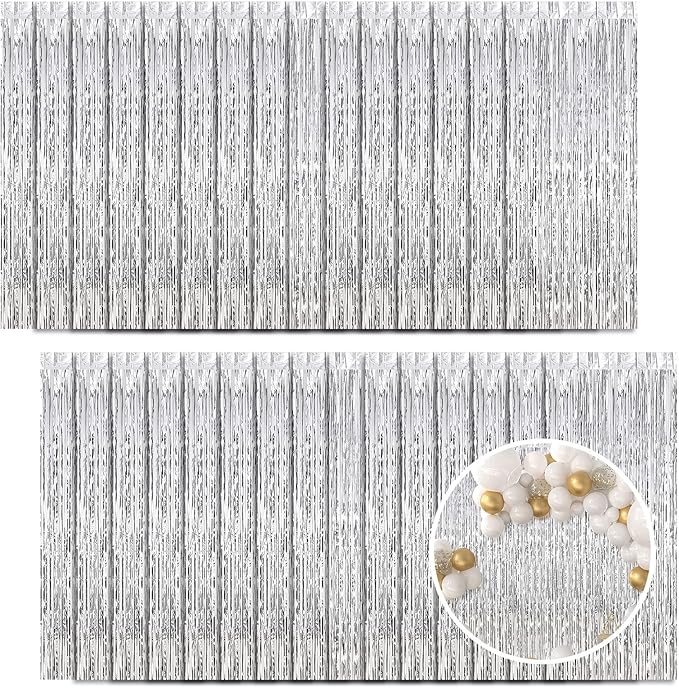 30 Pack Silver Foil Fringe Curtain Backdrop, 3.3x8.2 Feet Metallic Tinsel Streamer Curtains Photo Booth Props for Birthday/Wedding/Bachelorette/Baby Shower/Christmas/New Year/Disco Party Decorations