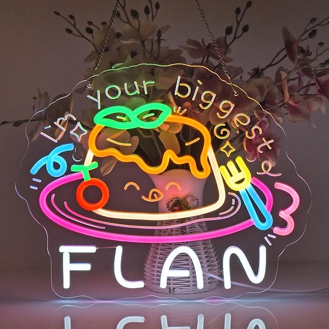 Flan Neon Sign, Neon Lights Hanging Wall Art Decoration for Dessert Shop Bakery Cafe Food Market Party Kitchen Home Decor,USB Powered,Ultra Bright & Dimmable,14.96×12.2Inches