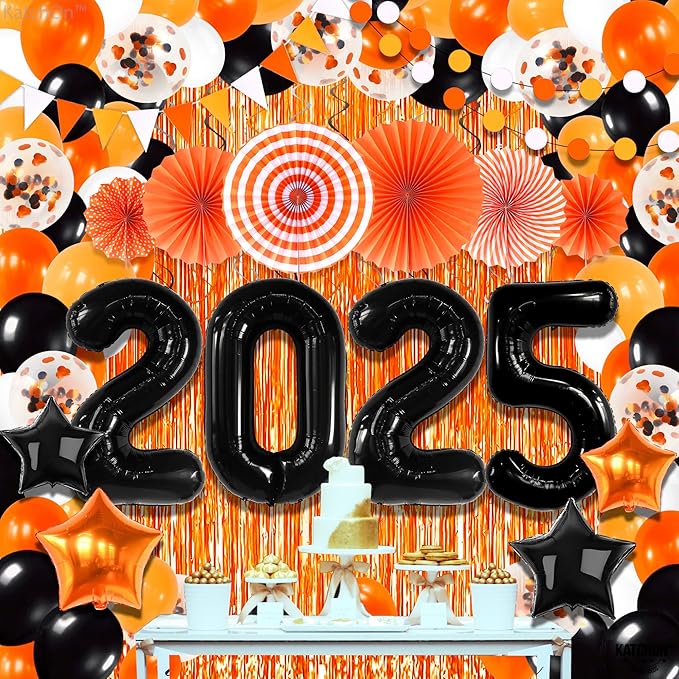 KatchOn, 2025 Orange and Black Graduation Balloon Arch Kit 2025 - Huge, Pack of 168 | Grad Decor 2025 | Orange Fringe Backdrop | Graduation Decorations 2025, Grad Party Decorations