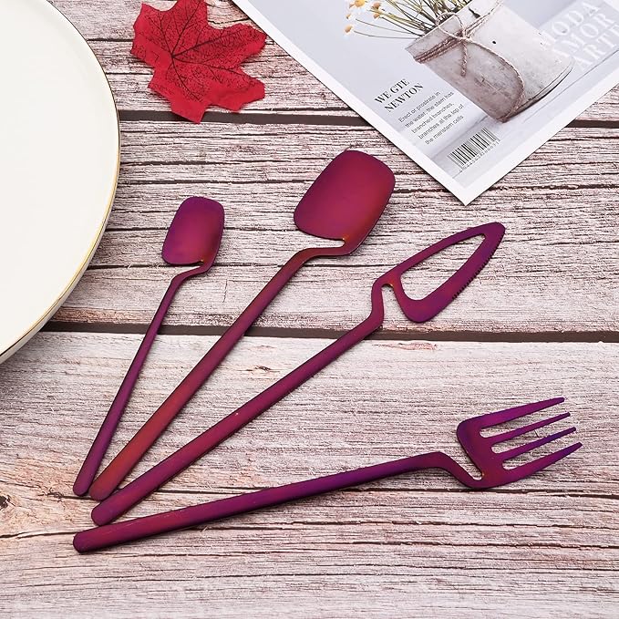 JASHII Flatware Set 32-piece Silverware Set Matte Finished Cutlery Set Service for 8 Include Knife/Fork/Spoon/Coffee spoon Dishwasher Safe (Purple)