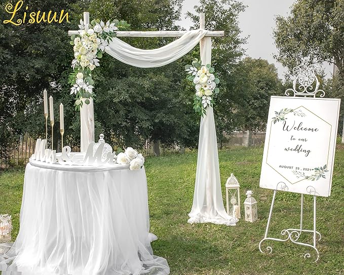 Wedding Arch Flowers, Artificial Flowers for Decoration, 2pcs Flower Swag and 1 pcs Semi-Sheer Chiffon Table Runner Swag for Beautiful Dream Wedding Ceremony Floral Decor - Pack of 3